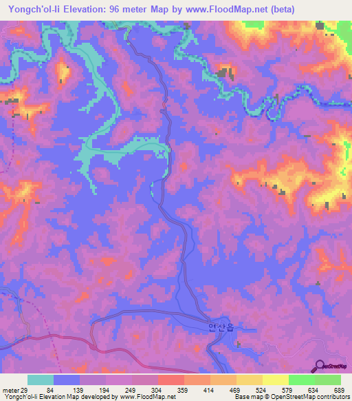 Yongch'ol-li,North Korea Elevation Map