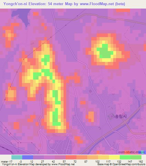 Yongch'on-ni,North Korea Elevation Map