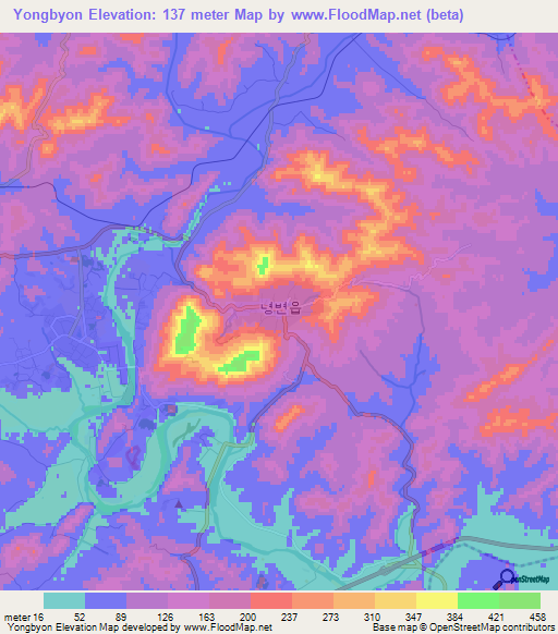 Yongbyon,North Korea Elevation Map