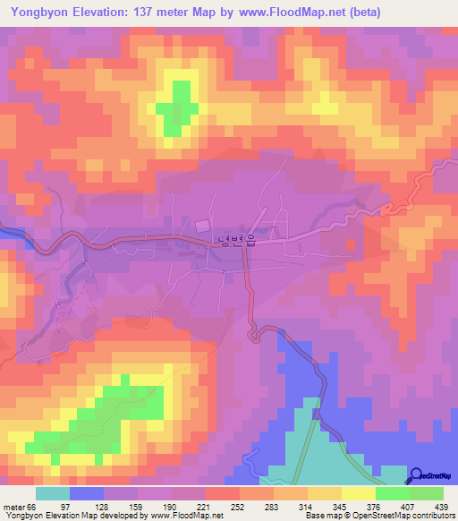 Yongbyon,North Korea Elevation Map