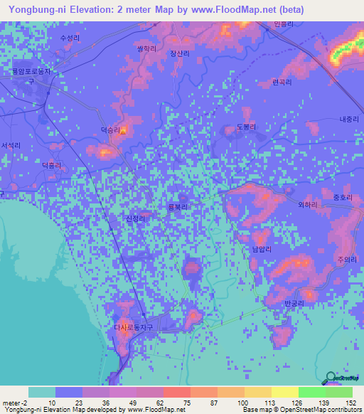 Yongbung-ni,North Korea Elevation Map