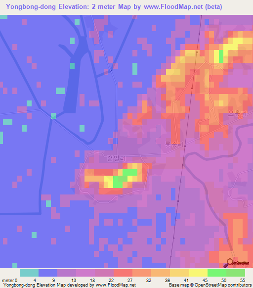 Yongbong-dong,North Korea Elevation Map