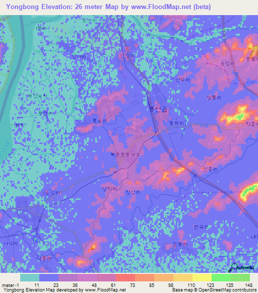 Yongbong,North Korea Elevation Map