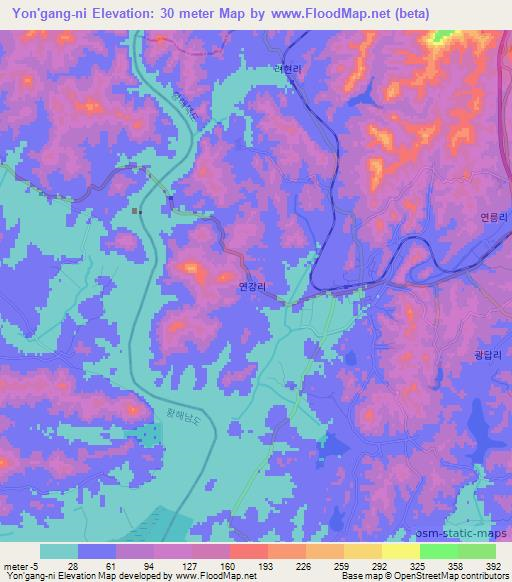 Yon'gang-ni,North Korea Elevation Map