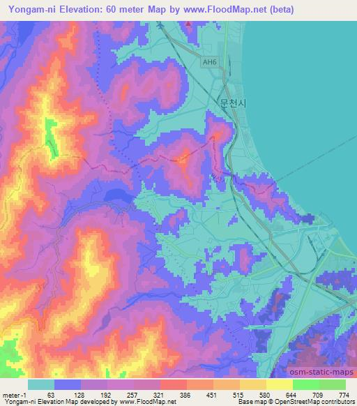 Yongam-ni,North Korea Elevation Map