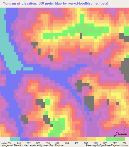Yongam-ni,North Korea Elevation Map