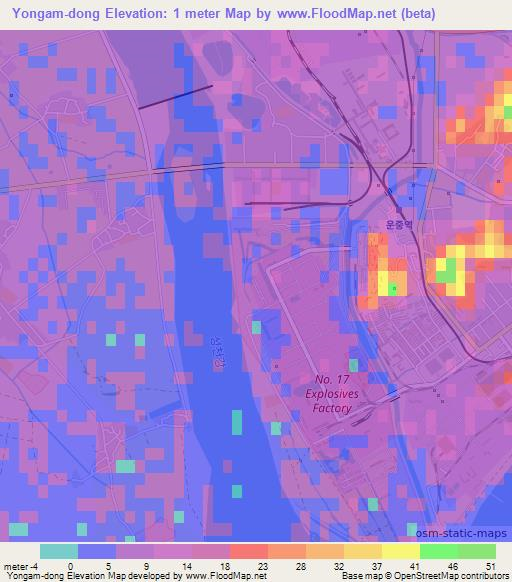 Yongam-dong,North Korea Elevation Map