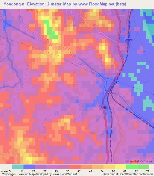 Yondong-ni,North Korea Elevation Map
