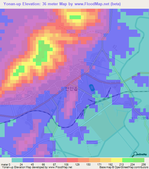 Yonan-up,North Korea Elevation Map