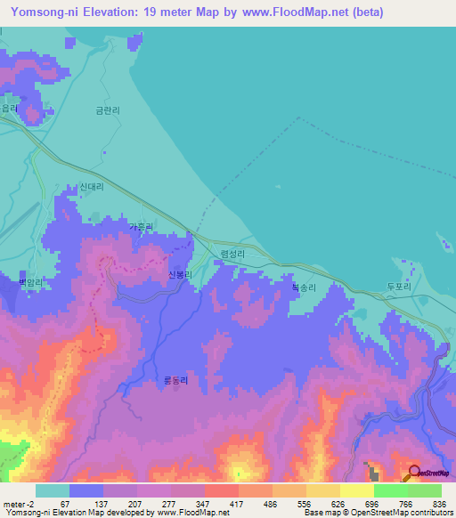 Yomsong-ni,North Korea Elevation Map
