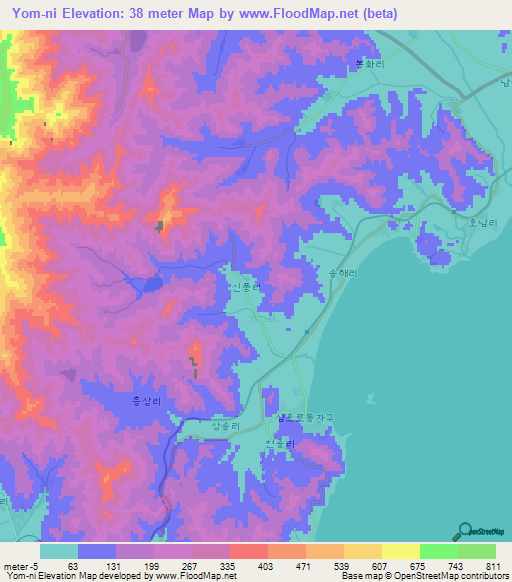 Yom-ni,North Korea Elevation Map
