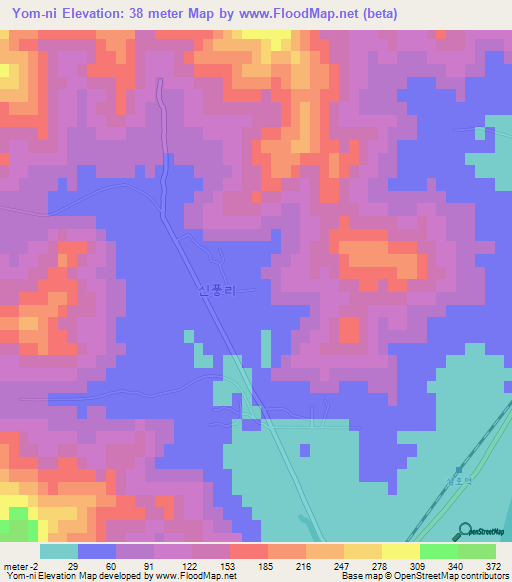 Yom-ni,North Korea Elevation Map