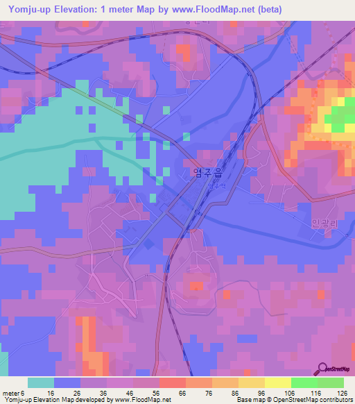 Yomju-up,North Korea Elevation Map