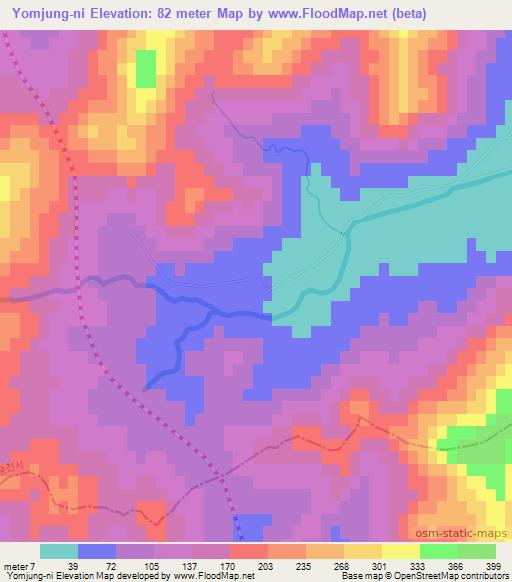 Yomjung-ni,North Korea Elevation Map