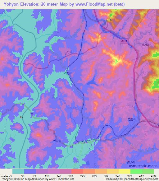 Yohyon,North Korea Elevation Map
