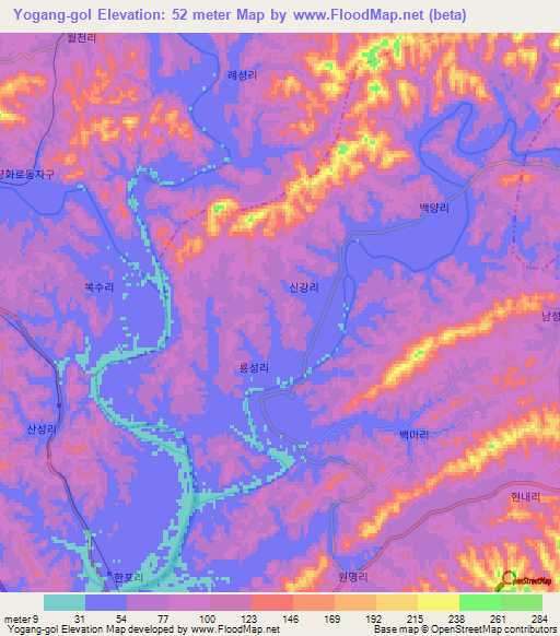 Yogang-gol,North Korea Elevation Map