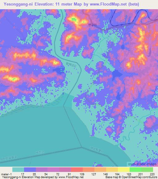 Yesonggang-ni,North Korea Elevation Map