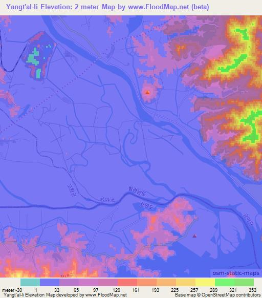 Yangt'al-li,North Korea Elevation Map