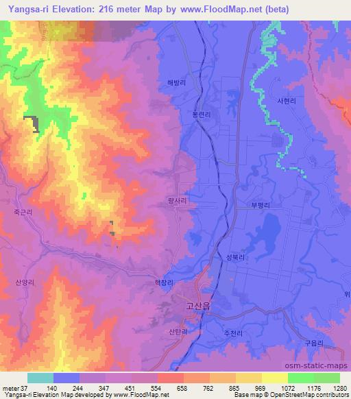 Yangsa-ri,North Korea Elevation Map