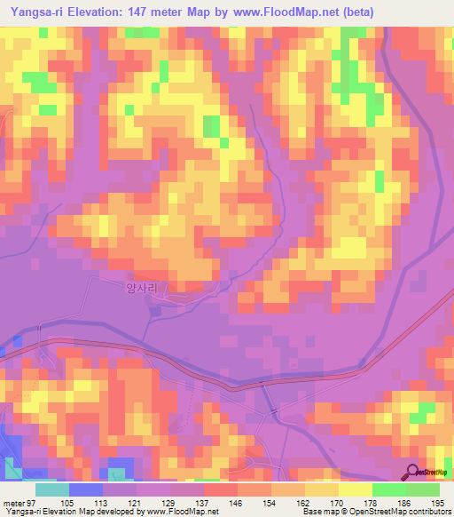 Yangsa-ri,North Korea Elevation Map