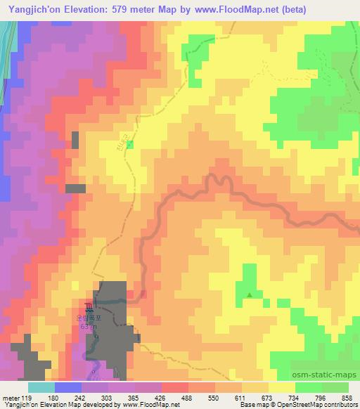 Yangjich'on,North Korea Elevation Map
