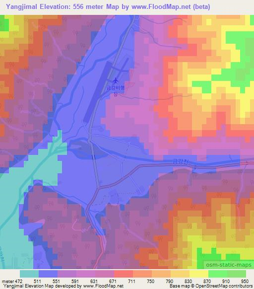 Yangjimal,North Korea Elevation Map