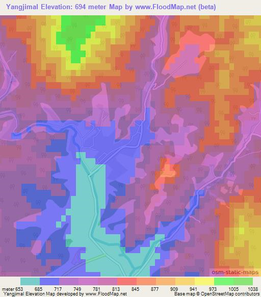 Yangjimal,North Korea Elevation Map
