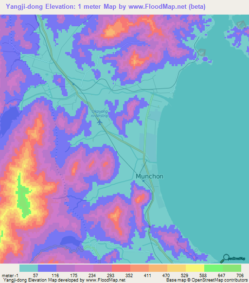 Yangji-dong,North Korea Elevation Map