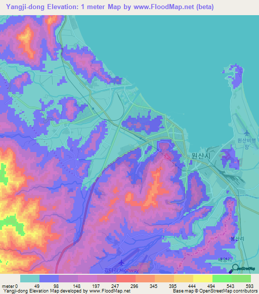 Yangji-dong,North Korea Elevation Map