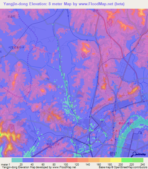 Yangjin-dong,North Korea Elevation Map