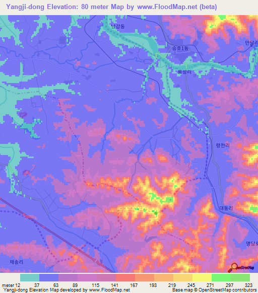 Yangji-dong,North Korea Elevation Map