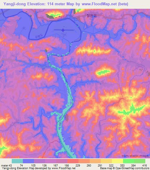 Yangji-dong,North Korea Elevation Map