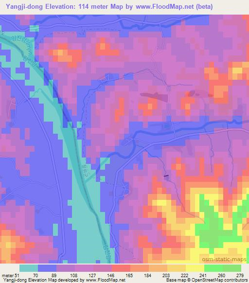 Yangji-dong,North Korea Elevation Map