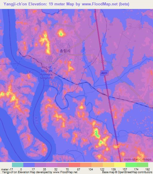 Yangji-ch'on,North Korea Elevation Map