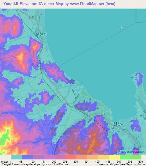 Yangil-li,North Korea Elevation Map