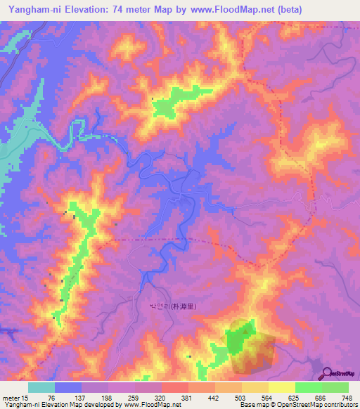 Yangham-ni,North Korea Elevation Map