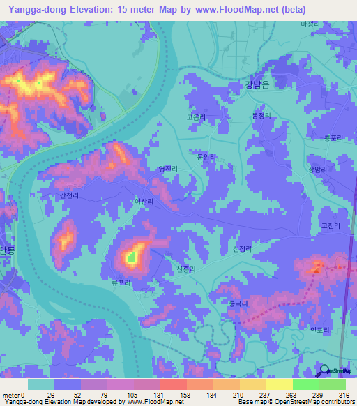 Yangga-dong,North Korea Elevation Map