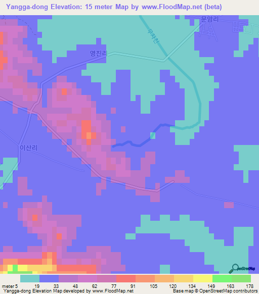 Yangga-dong,North Korea Elevation Map
