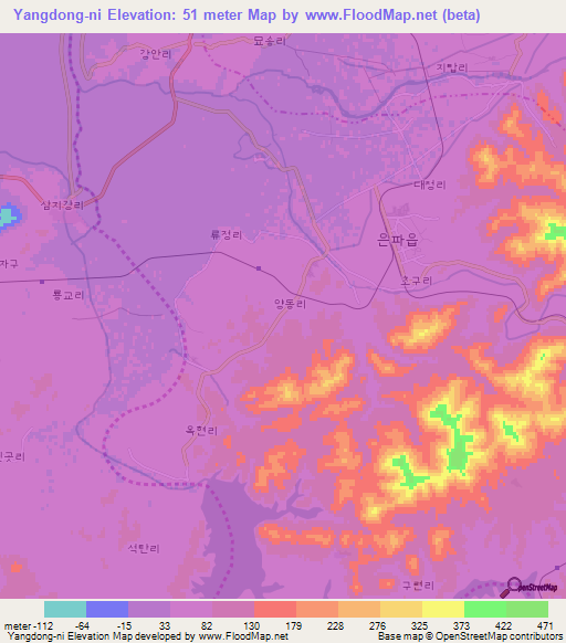 Yangdong-ni,North Korea Elevation Map