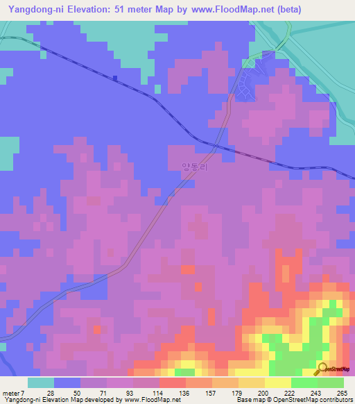 Yangdong-ni,North Korea Elevation Map