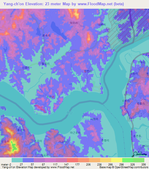 Yang-ch'on,North Korea Elevation Map