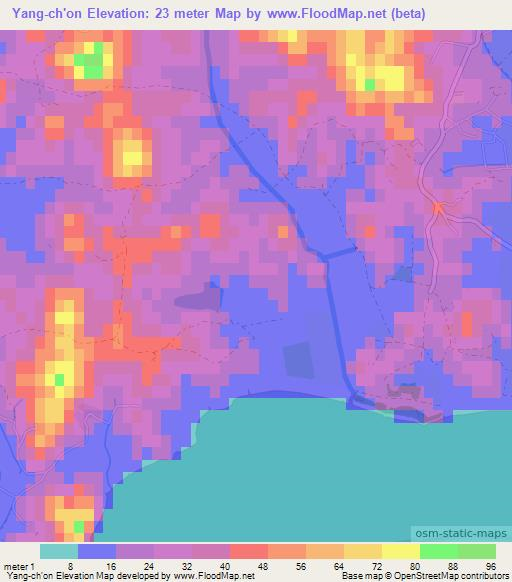Yang-ch'on,North Korea Elevation Map