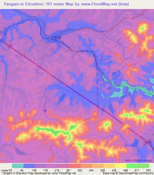 Yangam-ni,North Korea Elevation Map