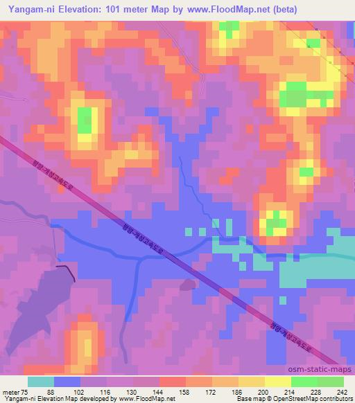 Yangam-ni,North Korea Elevation Map