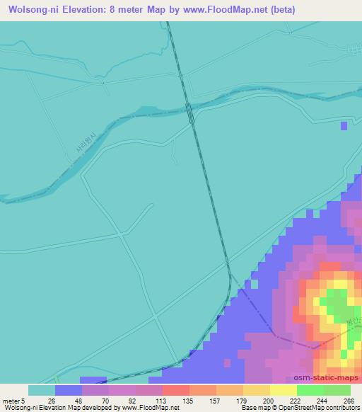 Wolsong-ni,North Korea Elevation Map