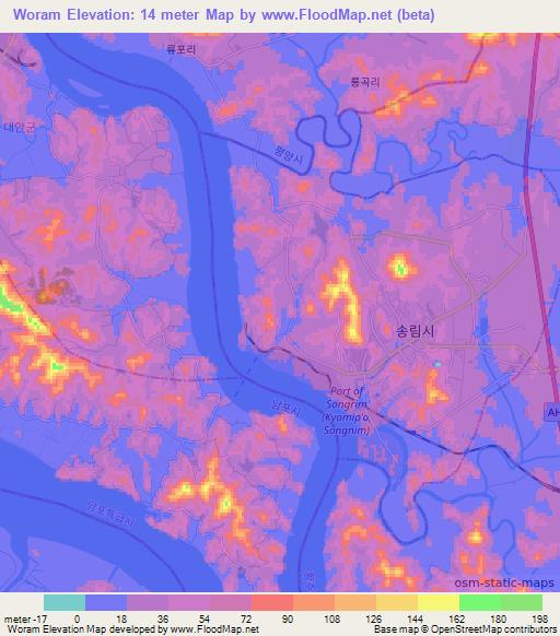 Woram,North Korea Elevation Map