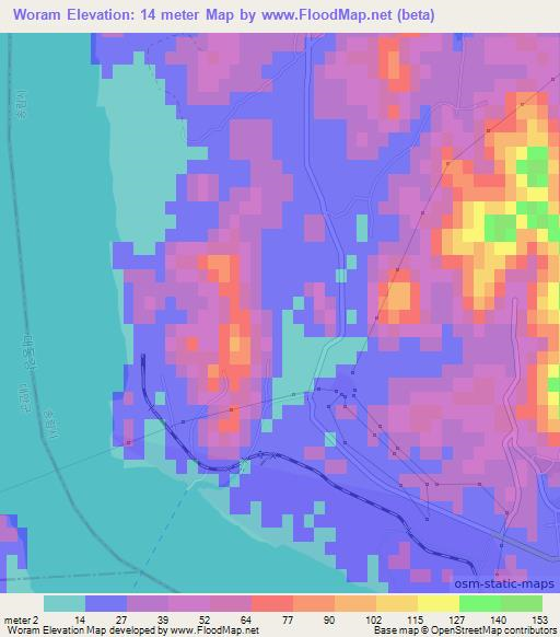 Woram,North Korea Elevation Map