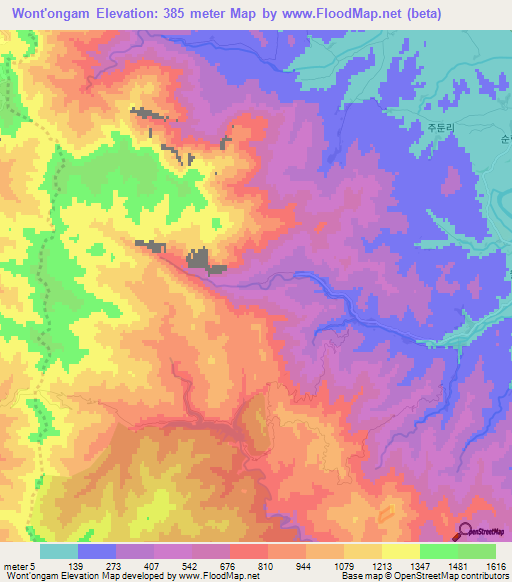 Wont'ongam,North Korea Elevation Map