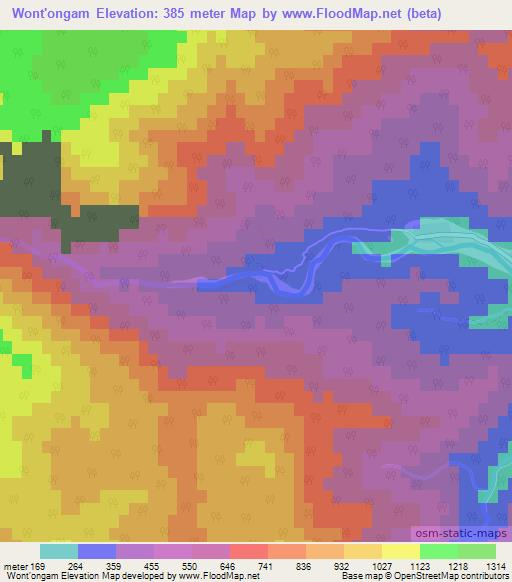 Wont'ongam,North Korea Elevation Map