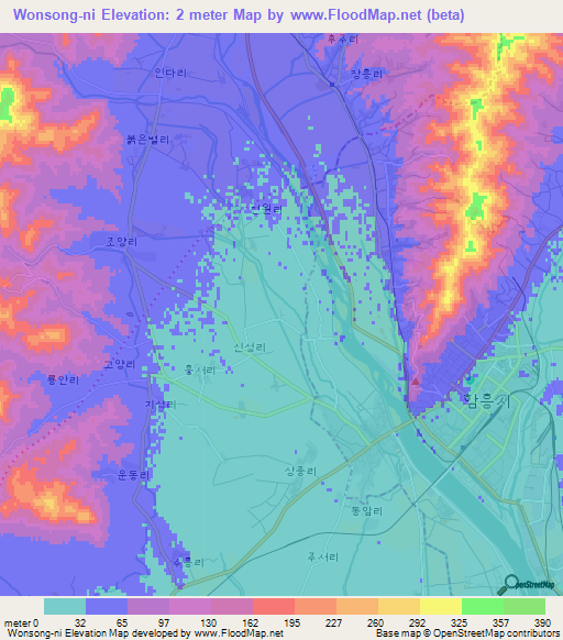 Wonsong-ni,North Korea Elevation Map